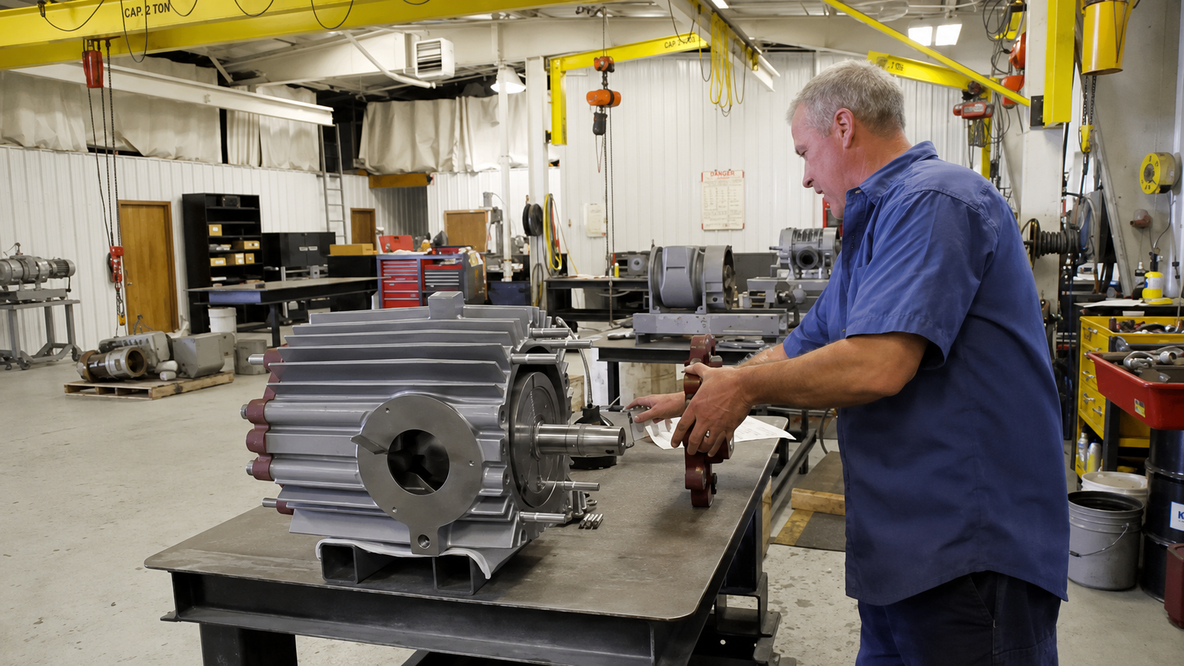 Technician performing detailed equipment inspection