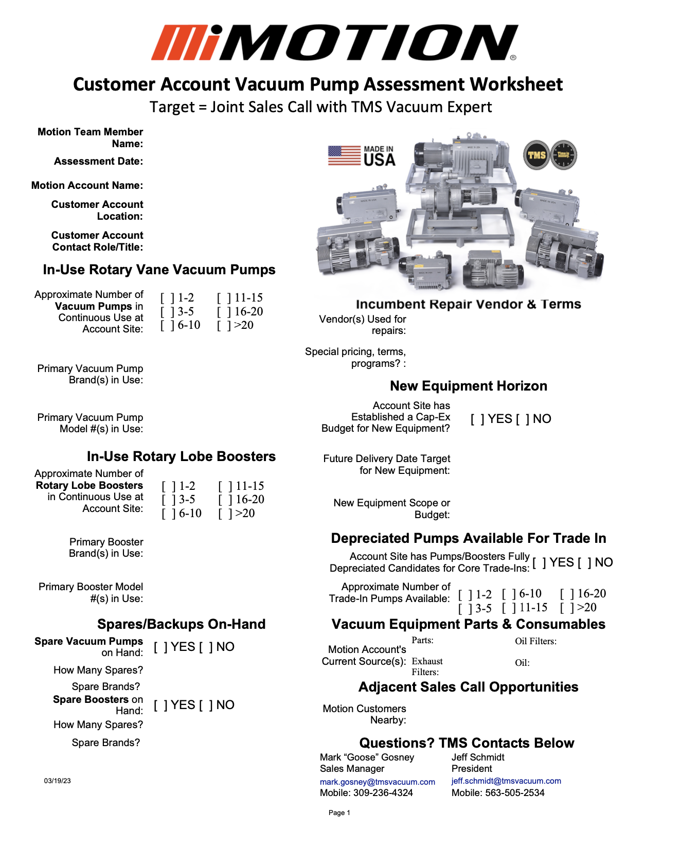 Motion Vacuum Pump Customer Qualification Form March 2023 Total Maintenance Solutions